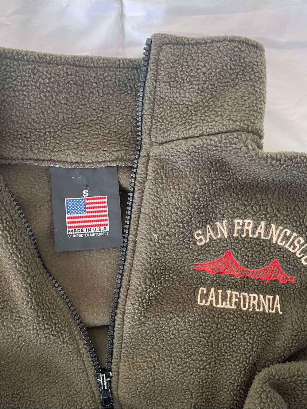 San Francisco California Olive Green Fleece Zip Jacket - Picture 3 of 3